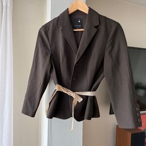 The Limited Brown Blazer Jacket w/ Contrast Belt Size 6 Tailored Fit